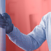 Man touching a contaminated handrail in a bus during coronavirus pandemic