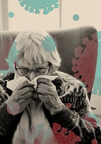 Elderly at risk woman showing coronavirus symptoms