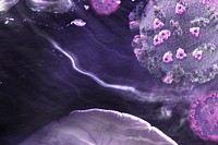 Coronavirus under a microscope on a purple background illustration