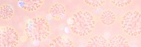 Coronavirus under a microscope on a pink background illustration