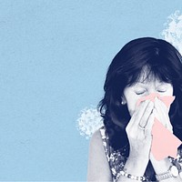 Sneezing woman with coronavirus symptoms social banner