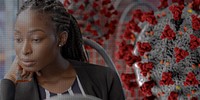 Woman sitting in a coronavirus contaminated bus background