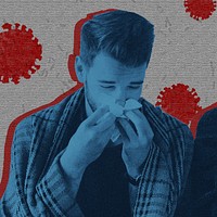 Sneezing man with coronavirus symptoms background