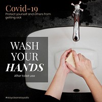 Wash your hands after toilet use to protect yourself and others from getting sick from COVID-19 social template vector