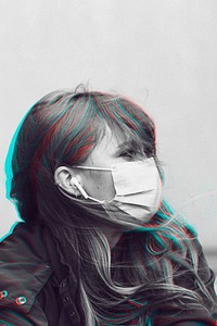 Woman wearing a face mask in public social template