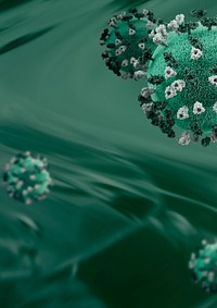 Green coronavirus under microscope background