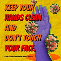 Keep your hands clean and don&#39;t touch your face during COVID-19 background source WHO vector