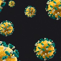 Yellow and green novel coronavirus under the microscope on a black background social ad