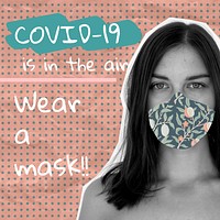 COVID-19 is in the air, wear a mask social template vector