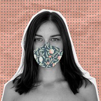 Woman wearing a floral face mask during coronavirus pandemic background