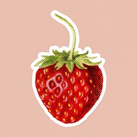 Halftone strawberry sticker with a white border