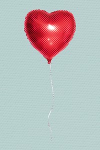 Halftone red heart shaped balloon sticker design element