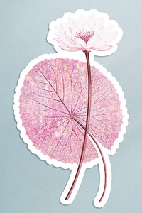Pink holographic Egyptian lotus sticker with a white border