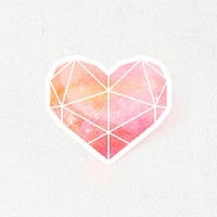 Red crystal heart shaped sticker with white border