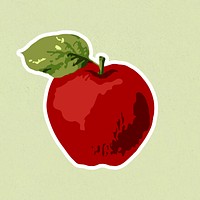 Vectorized red apple sticker with white border on a green background