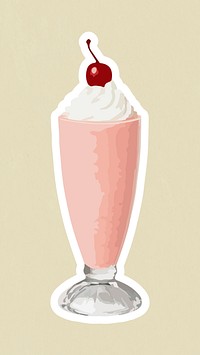 Vectorized Strawberry milkshake with a maraschino cherry
