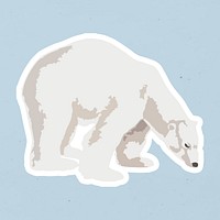 Vectorized polar bear sticker overlay with a white border on a pastel blue background