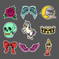 Colorful cool street style sticker set design resources