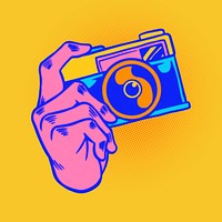 Cool retro film camera sticker design element