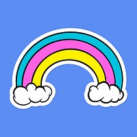 Cute rainbow sticker with a white border on a blue background vector