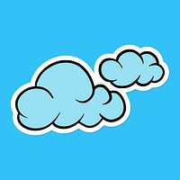 Blue cloud sticker with a white border on a blue background vector