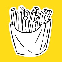 White fries sticker with a white border on a yellow background vector