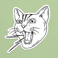 Angry cat outline sticker overlay on a sage green background