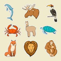 Vector wild animal colorful sticker set