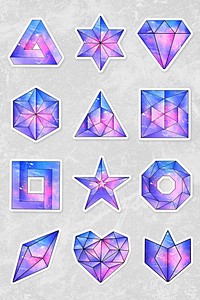 Galaxy patterned pink and purple geometrical shaped sticker set