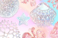 Set of holographic marine life bcakground design resource