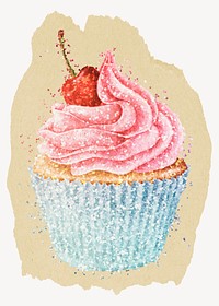 Cute cupcake, ripped paper collage element