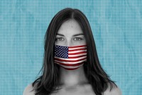 American woman wearing a face mask during coronavirus outbreak mockup
