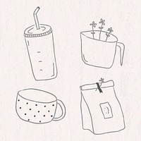 Cute coffee doodle journal sticker set vector