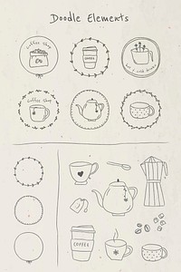 Cute coffee doodle journal sticker set vector