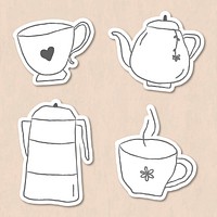 Cute coffee doodle journal sticker set vector