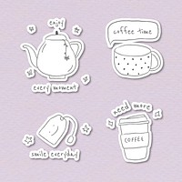 Cute coffee doodle journal sticker set vector