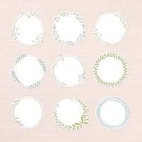 Leafy doodle journal sticker design element set vector