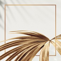 Golden square palm leaves frame design resource 