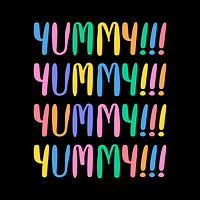 Colorful Yummy! word set on a black background vector