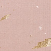 Shimmering gold brush strokes on a pink grid background 