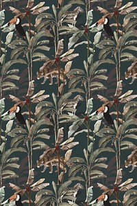 Hand drawn tropical pattern on a dark green background