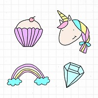 Cute pastel doodle style design element set on a grid background vector