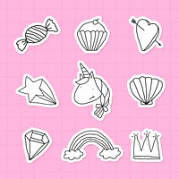 Cute doodle style sticker with a white border set on a pink background vector