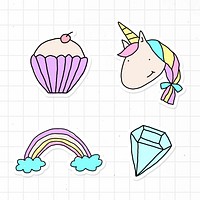 Cute pastel doodle sticker with a white border set on a grid background vector