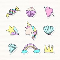 Cute pastel doodle sticker with a white border set on a beige background vector