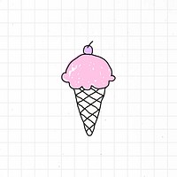 Strawberry ice cream in a waffle cone doodled on a grid background vector