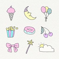 Cute pastel doodle style design element set on a beige background vector