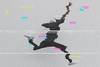Man jump on glitch effect background