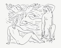 Women swimming naked psd drawing