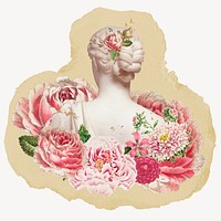 Floral Greek goddess, ripped paper collage element